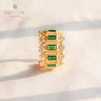 Offener Ring mit Smaragd-Laubsägearbeit und Blumenmuster 6046