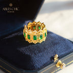 Offener Ring mit Smaragd-Laubsägearbeit und Blumenmuster 6046