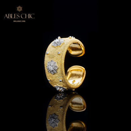 Offener Ring mit Sternenblumen-Motiv, seidig, 6374