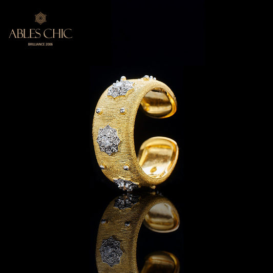 Offener Ring mit Sternenblumen-Motiv, seidig, 6374