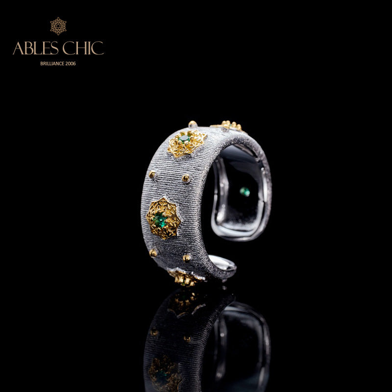 Offener Ring mit Sternenblumen-Motiv, seidig, 6374