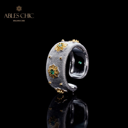 Offener Ring mit Sternenblumen-Motiv, seidig, 6374