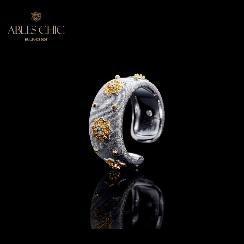 Offener Ring mit Sternenblumen-Motiv, seidig, 6374