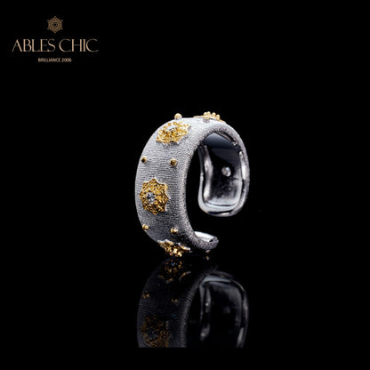 Offener Ring mit Sternenblumen-Motiv, seidig, 6374