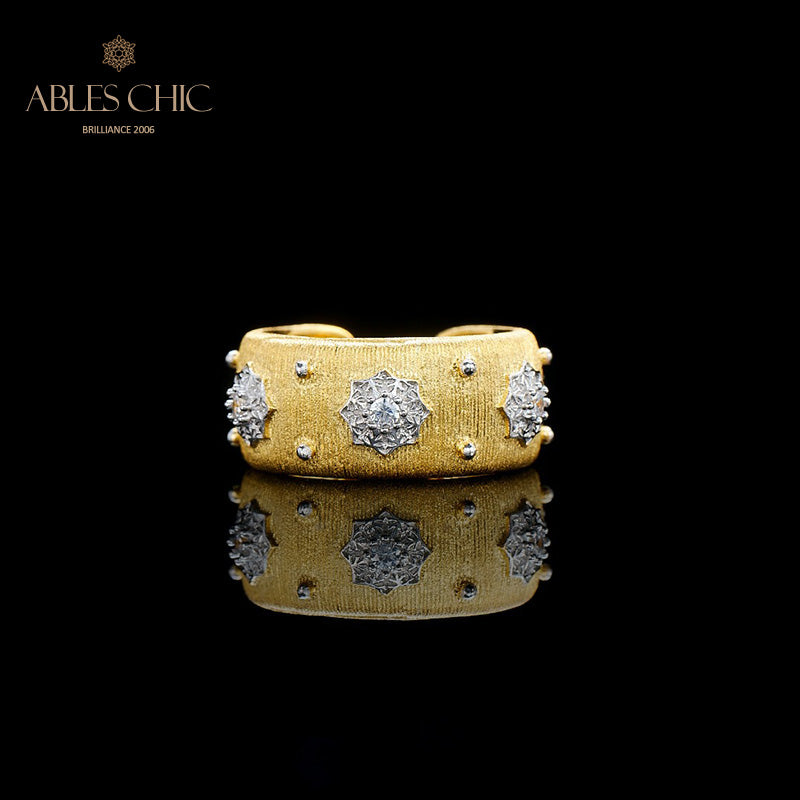 Offener Ring mit Sternenblumen-Motiv, seidig, 6374