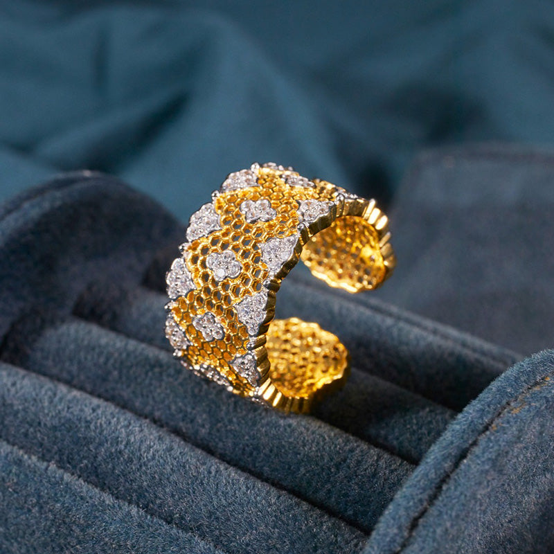 Offener Ring mit Spitzenwabenmuster und Blumenmuster 5996