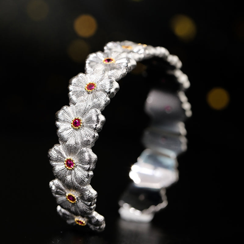Rubin-Gänseblümchen-Blumenarmband 6137