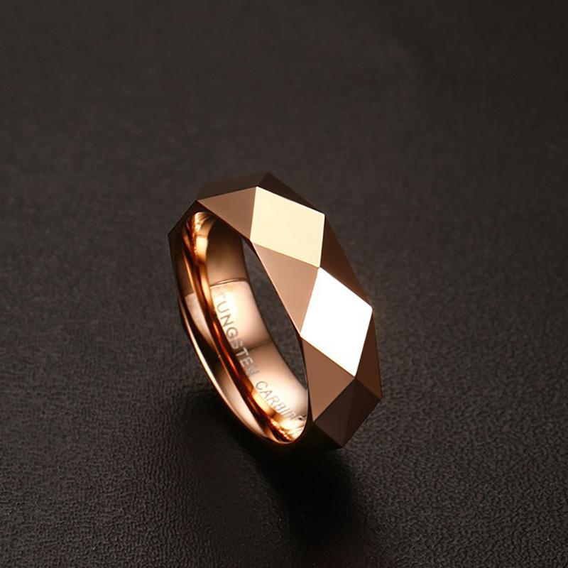 High Polished Tungsten Faceted Engagement Ring Diamond Cut Band Wholesale 6mm - Ables Mall