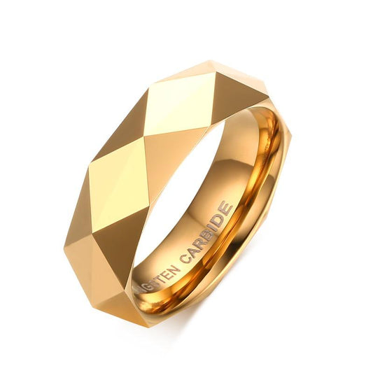 High Polished Tungsten Faceted Engagement Ring Diamond Cut Band Wholesale 6mm - Ables Mall