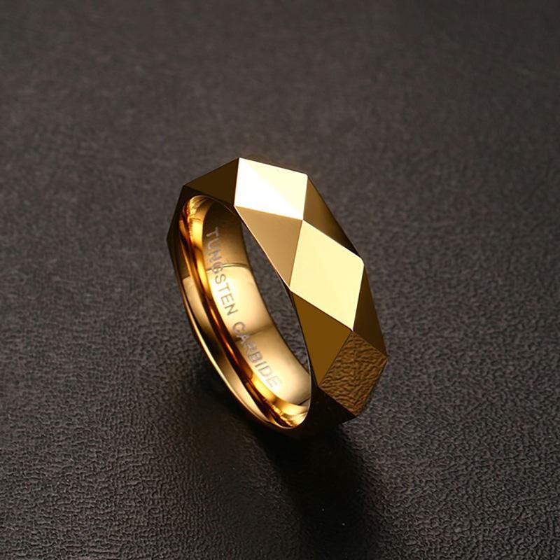 High Polished Tungsten Faceted Engagement Ring Diamond Cut Band Wholesale 6mm - Ables Mall