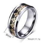 White Tungsten Masonic Engagement Ring Carbon Fiber Inlay Band Wholesale 8mm - Ables Mall