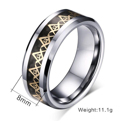 White Tungsten Masonic Engagement Ring Carbon Fiber Inlay Band Wholesale 8mm - Ables Mall