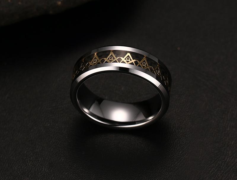 White Tungsten Masonic Engagement Ring Carbon Fiber Inlay Band Wholesale 8mm - Ables Mall