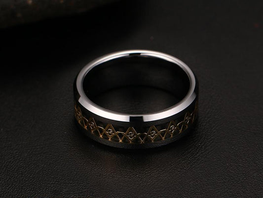 White Tungsten Masonic Engagement Ring Carbon Fiber Inlay Band Wholesale 8mm - Ables Mall