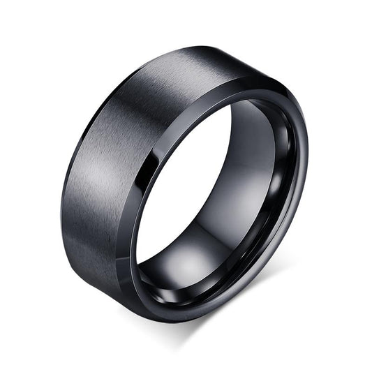 Gold Tungsten Engagement Ring Brushed Flat Black Wedding Band Plated Wholesale 8mm - Ables Mall