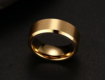 Gold Tungsten Engagement Ring Brushed Flat Black Wedding Band Plated Wholesale 8mm - Ables Mall