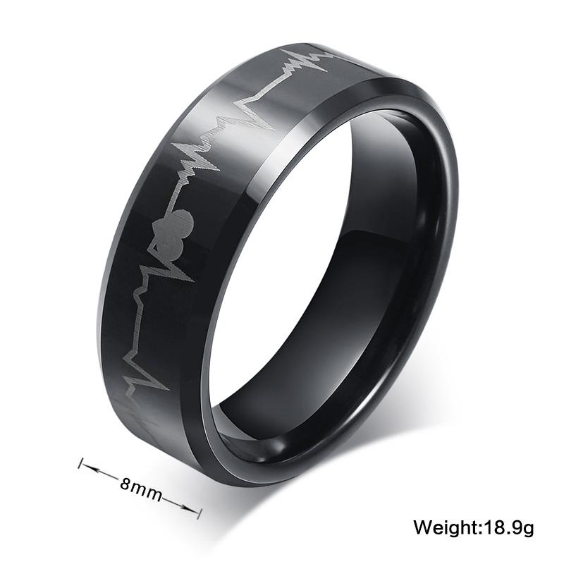 Black Tungsten Engagement Band Heart Beat Wedding Ring Wholesale 8mm - Ables Mall