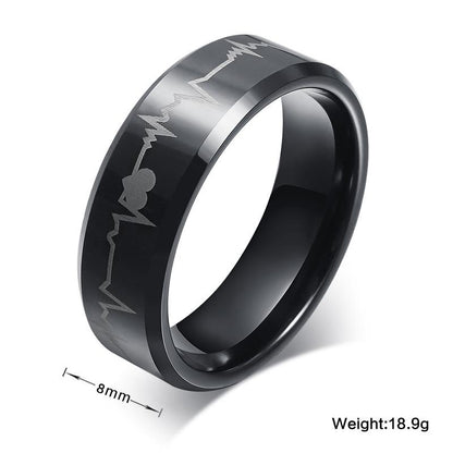 Black Tungsten Engagement Band Heart Beat Wedding Ring Wholesale 8mm - Ables Mall