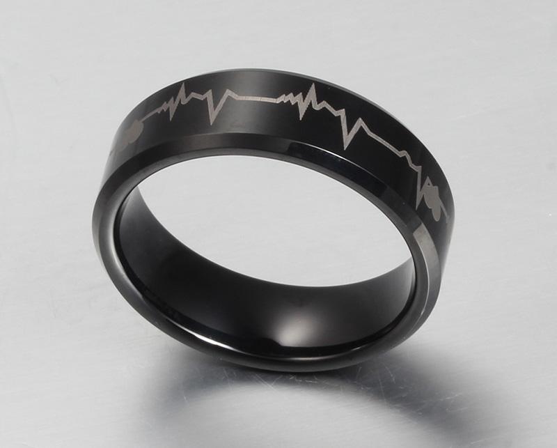 Black Tungsten Engagement Band Heart Beat Wedding Ring Wholesale 8mm - Ables Mall