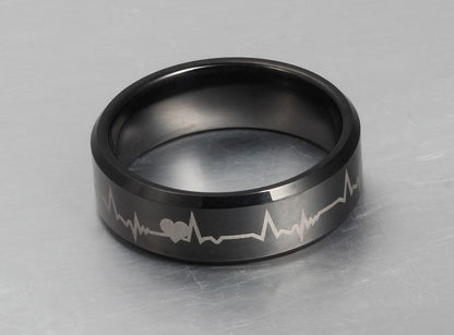 Black Tungsten Engagement Band Heart Beat Wedding Ring Wholesale 8mm - Ables Mall