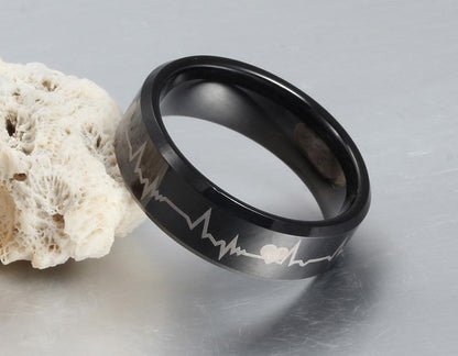 Black Tungsten Engagement Band Heart Beat Wedding Ring Wholesale 8mm - Ables Mall