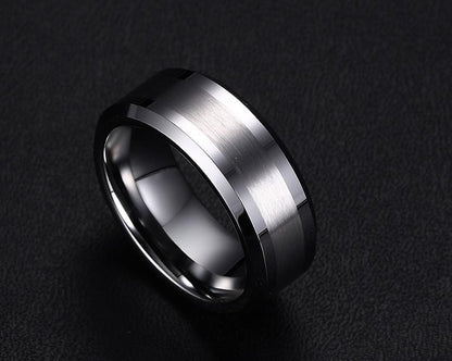 White Tungsten Brushed Center Engagement Band Flat Ring Wholesale 8mm - Ables Mall