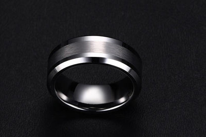 White Tungsten Brushed Center Engagement Band Flat Ring Wholesale 8mm - Ables Mall