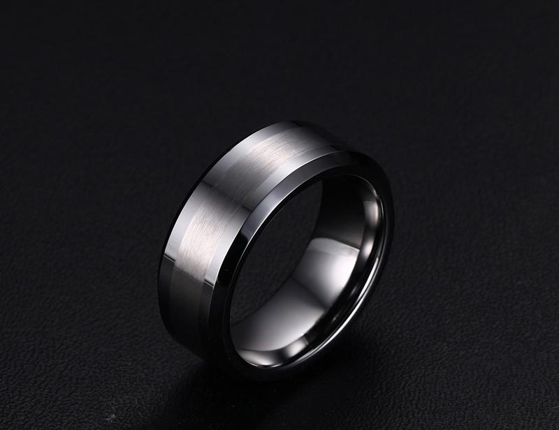 White Tungsten Brushed Center Engagement Band Flat Ring Wholesale 8mm - Ables Mall