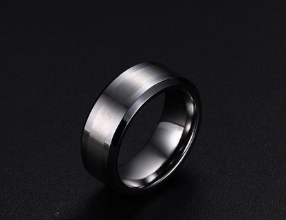 White Tungsten Brushed Center Engagement Band Flat Ring Wholesale 8mm - Ables Mall