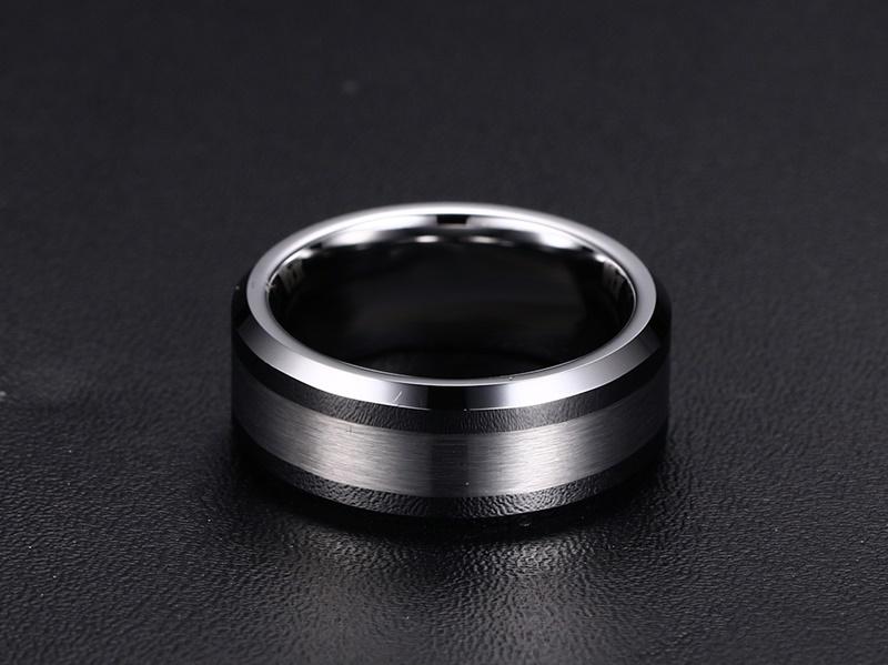 White Tungsten Brushed Center Engagement Band Flat Ring Wholesale 8mm - Ables Mall