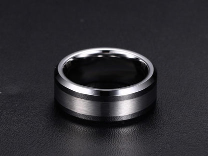 White Tungsten Brushed Center Engagement Band Flat Ring Wholesale 8mm - Ables Mall