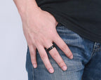 Black Tungsten Band Brushed Center Steps Engagement Ring Wholesale 7mm - Ables Mall