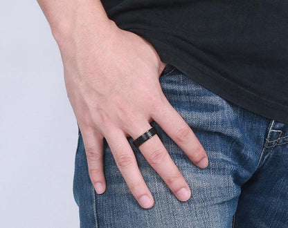 Black Tungsten Band Brushed Center Steps Engagement Ring Wholesale 7mm - Ables Mall