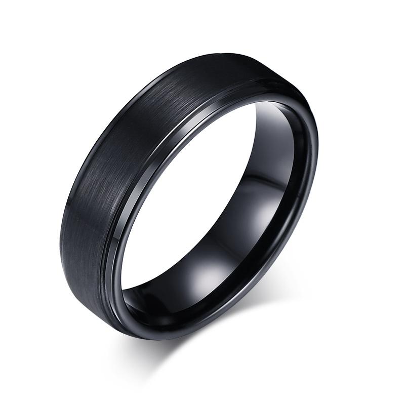 Black Tungsten Band Brushed Center Steps Engagement Ring Wholesale 7mm - Ables Mall