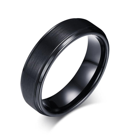 Black Tungsten Band Brushed Center Steps Engagement Ring Wholesale 7mm - Ables Mall
