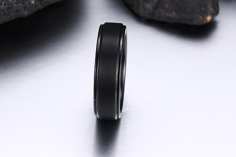 Black Tungsten Band Brushed Center Steps Engagement Ring Wholesale 7mm - Ables Mall