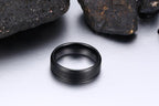 Black Tungsten Band Brushed Center Steps Engagement Ring Wholesale 7mm - Ables Mall
