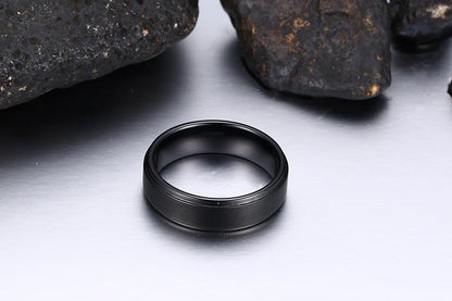 Black Tungsten Band Brushed Center Steps Engagement Ring Wholesale 7mm - Ables Mall