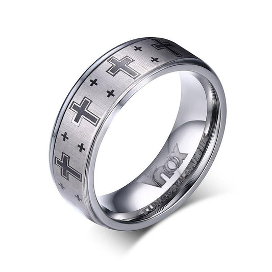 White Tungsten Wedding Band Cross Engagement Ring Wholesale 8mm - Ables Mall