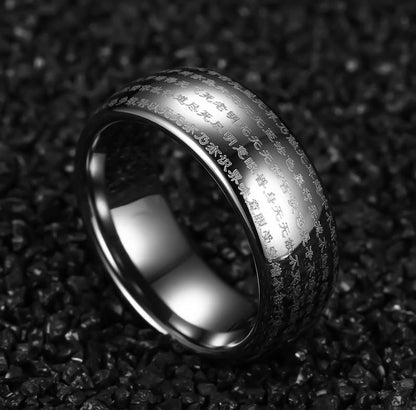 Gold Tungsten Sutra Band Buddhism Scripture Ring Wholesale Plated 8mm - Ables Mall