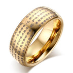 Gold Tungsten Sutra Band Buddhism Scripture Ring Wholesale Plated 8mm - Ables Mall
