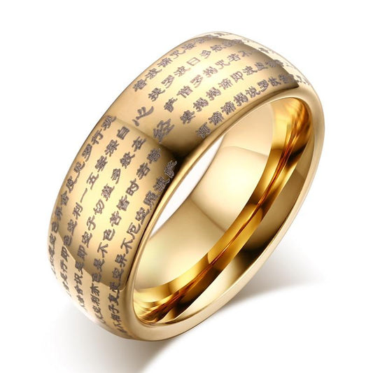 Gold Tungsten Sutra Band Buddhism Scripture Ring Wholesale Plated 8mm - Ables Mall