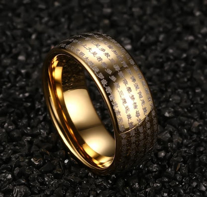 Gold Tungsten Sutra Band Buddhism Scripture Ring Wholesale Plated 8mm - Ables Mall