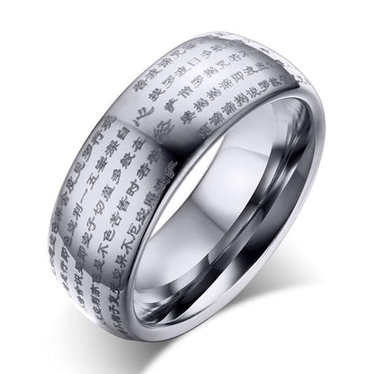 Gold Tungsten Sutra Band Buddhism Scripture Ring Wholesale Plated 8mm - Ables Mall
