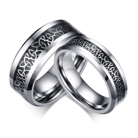 White Tungsten Ring For Couple Pattern Inlay Band Wholesale 6mm 8mm - Ables Mall