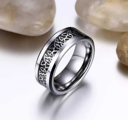 White Tungsten Ring For Couple Pattern Inlay Band Wholesale 6mm 8mm - Ables Mall