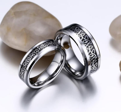 White Tungsten Ring For Couple Pattern Inlay Band Wholesale 6mm 8mm - Ables Mall