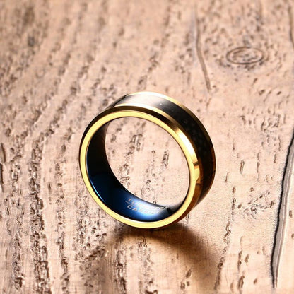 Gold Plated Tungsten Engagement Ring Blue Men's Band Wholesale 8mm - Ables Mall