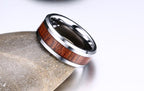 White Tungsten Engagement Ring Walnut Wood Inlay Band Wholesale 8mm - Ables Mall