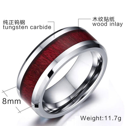 White Tungsten Engagement Ring Cherry Inlay Band Wholesale 8mm - Ables Mall